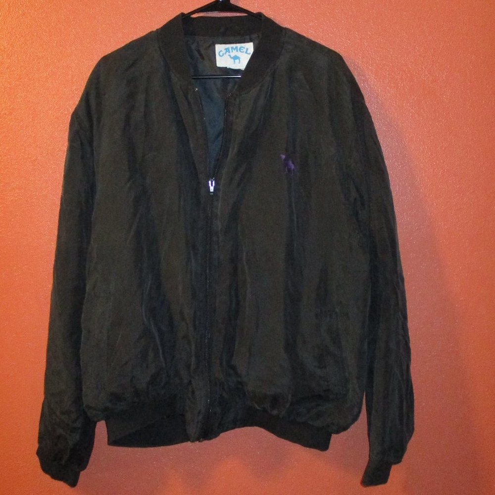 Camel Jacket Men X Large Black Blue 100% Silk Full Zip Long Sleeve Jacket